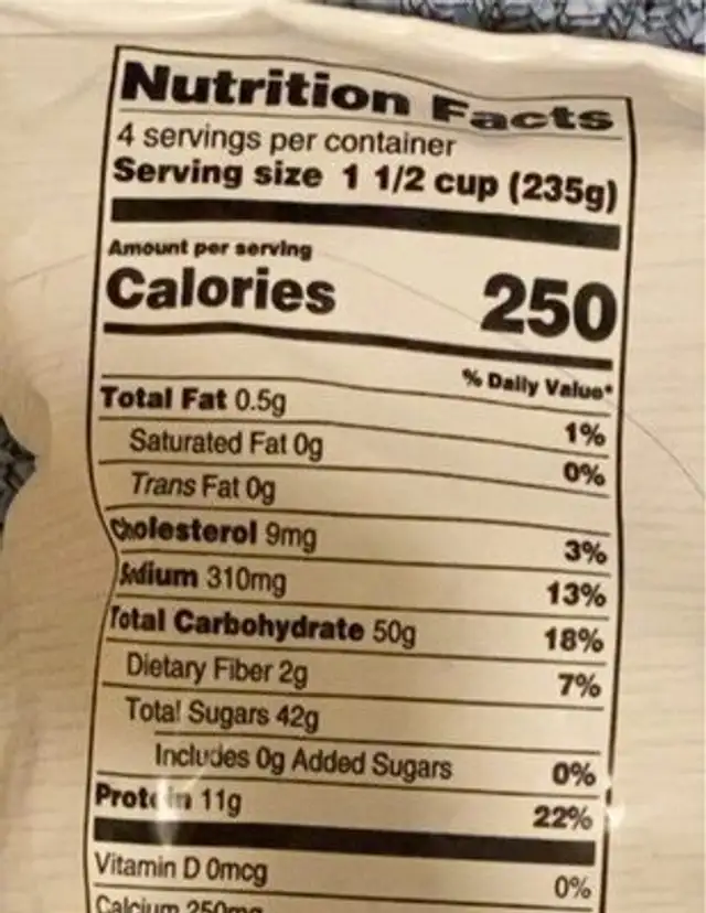 protein smoothie nutrition facts table