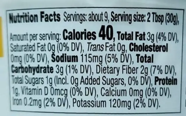 Pineapple Poblano Restaurant Style Guacamole nutrition facts table