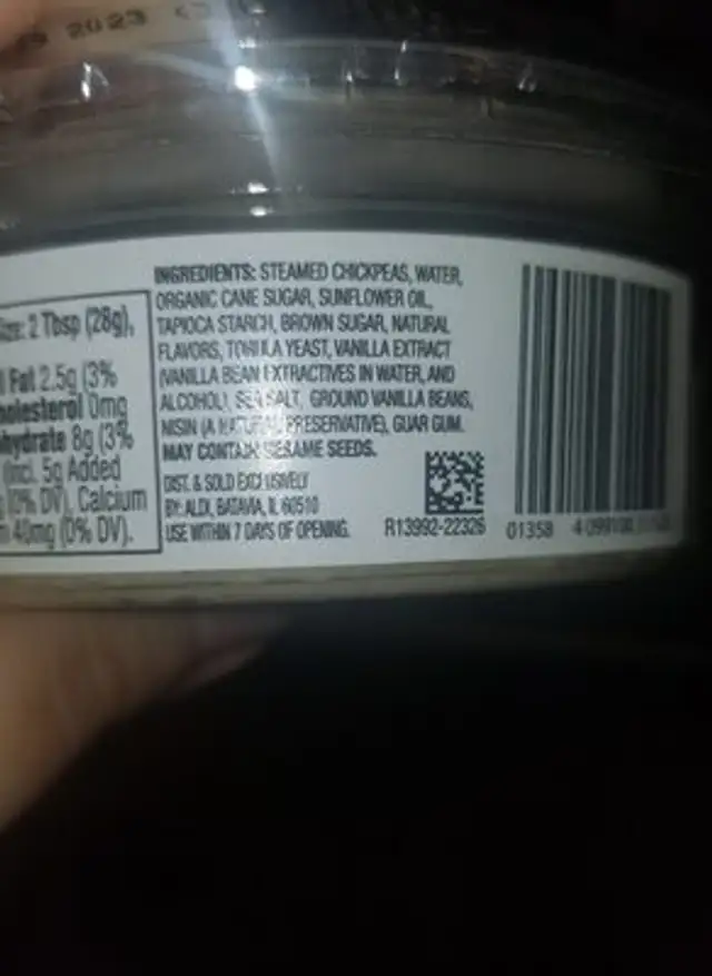 Vanilla bean ingredients label