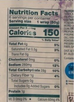 Spinach wrap nutrition facts table