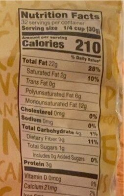 Peacan nutrition facts table
