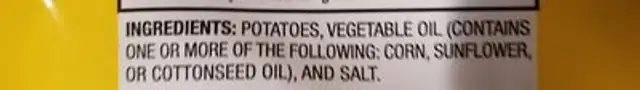 chips ingredients label