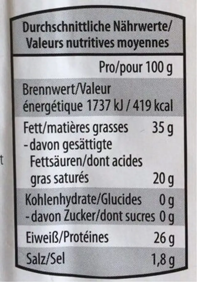 Goldhöhle nutrition facts table