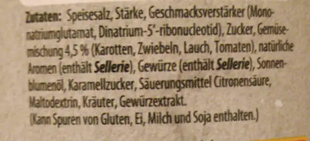 Klare Gemüsesuppe ingredients label