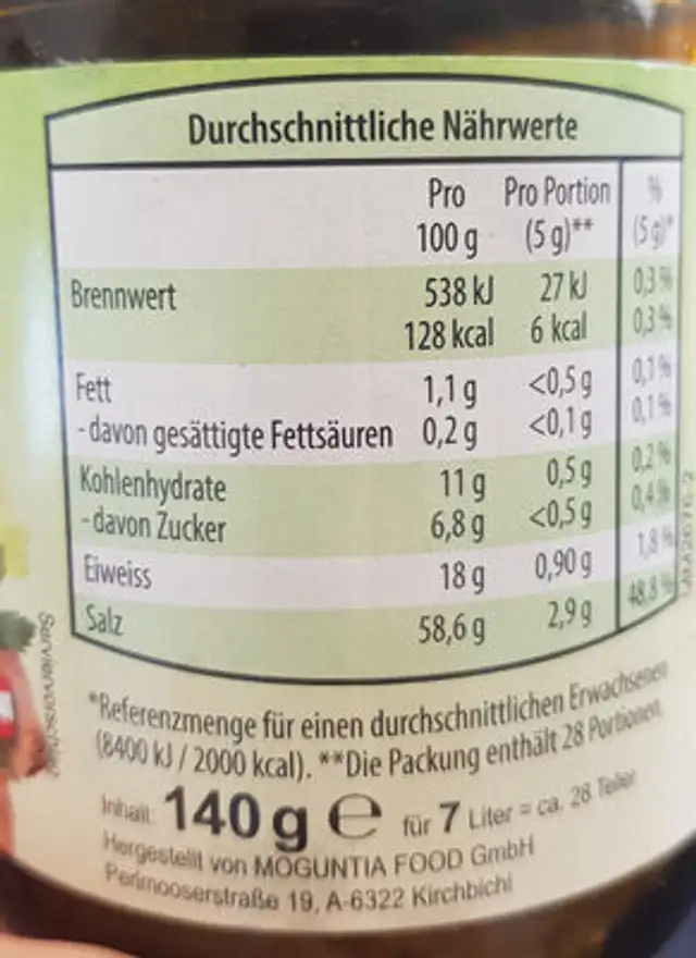 Klare Gemüsesuppe nutrition facts table
