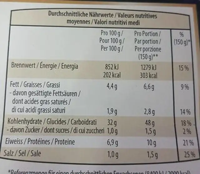 Tortelli aux cèpes gourmet nutrition facts table
