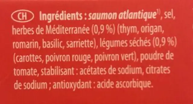 Saumon à griller ingredients label