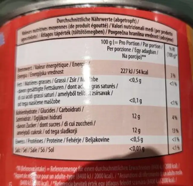 Ananas a fette/in Scheiben nutrition facts table
