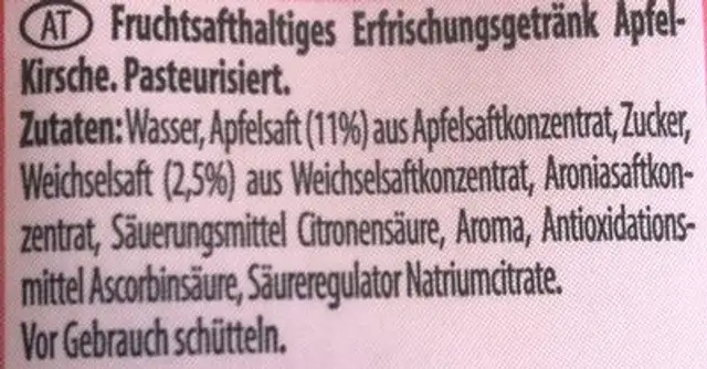 Apfel-Kirsche ingredients label
