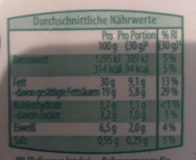 Bergbauern Frischkäse Kräuter nutrition facts table