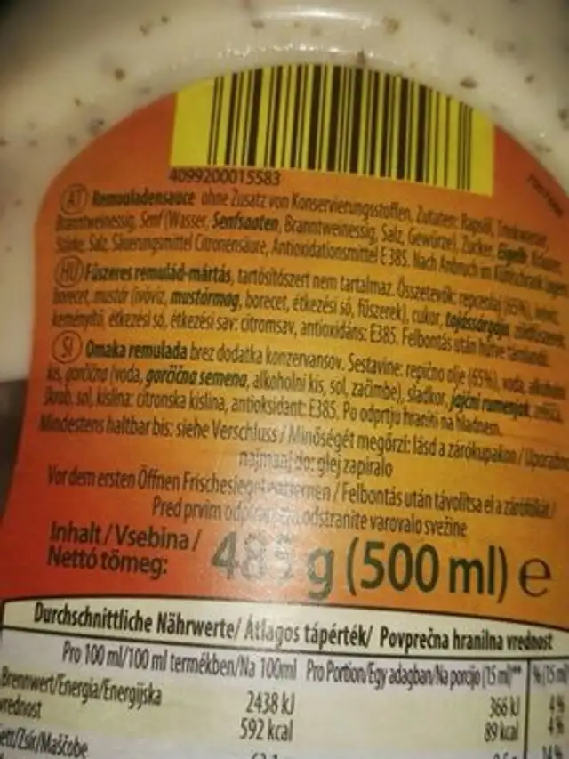 Remouladen-sauce ingredients label