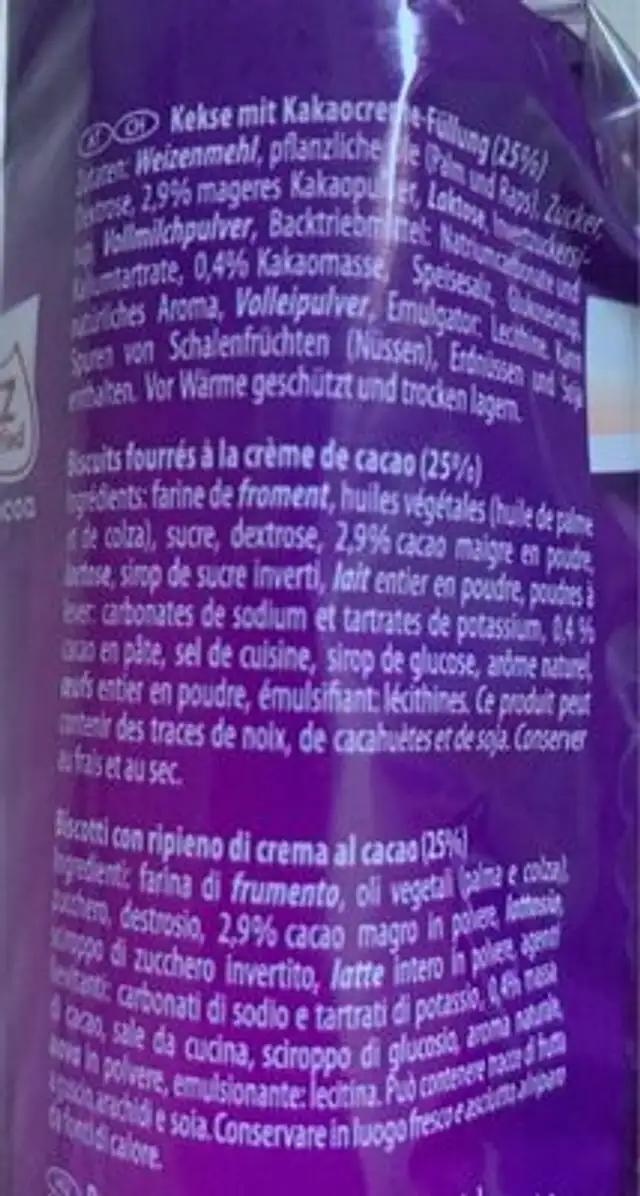 Mini Doppelkeks ingredients label