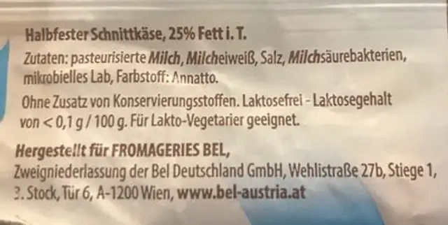 Cremig & Würzig ingredients label