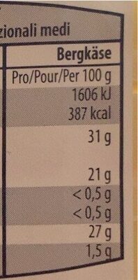 Bergkäse nutrition facts table
