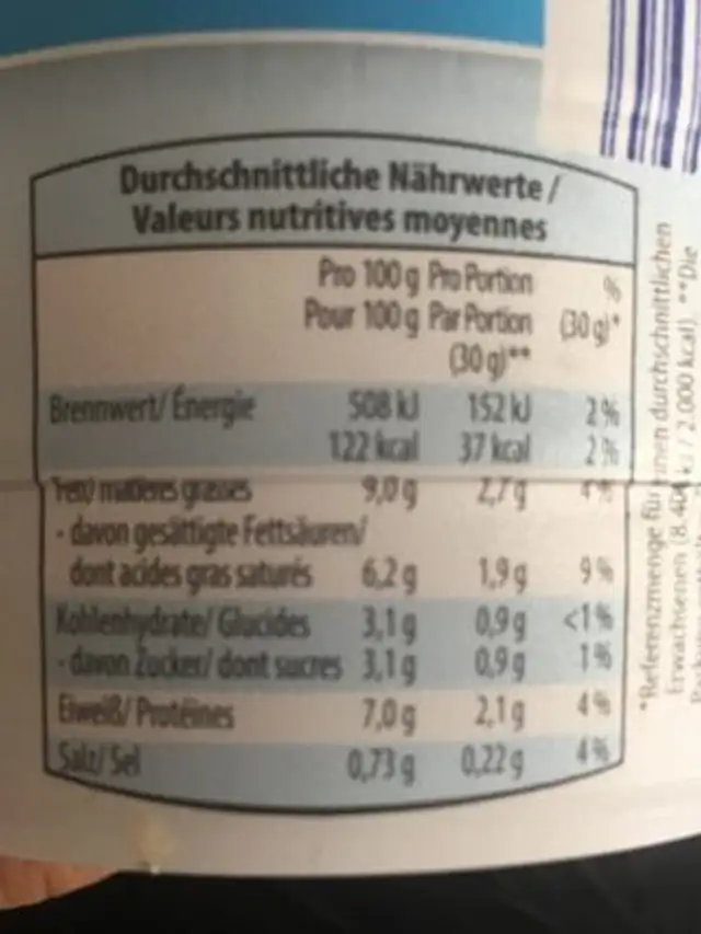 Fromaage frais avec yaourt nutrition facts table