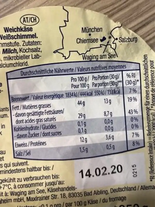Alpenweichkäse nutrition facts table