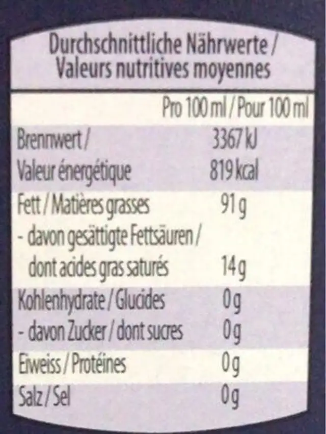 Erdnuss-Öl nutrition facts table