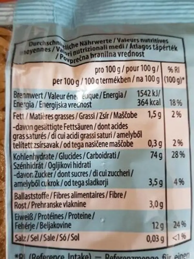 Kritharaki nutrition facts table