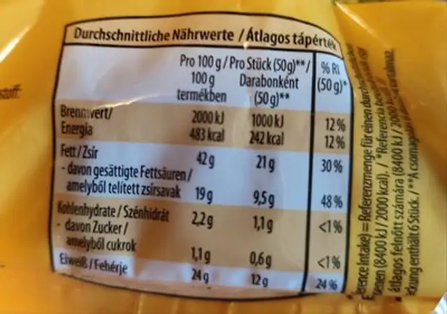 Cabanossi Käse nutrition facts table