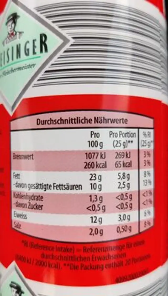 Extrawurst nutrition facts table