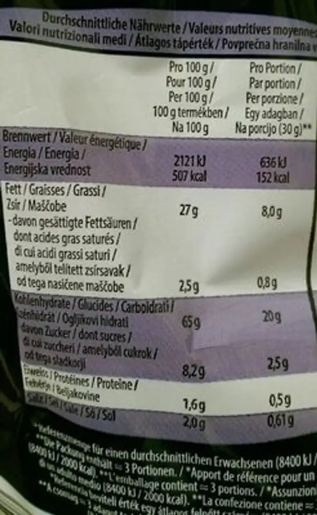Krabbenchips nutrition facts table