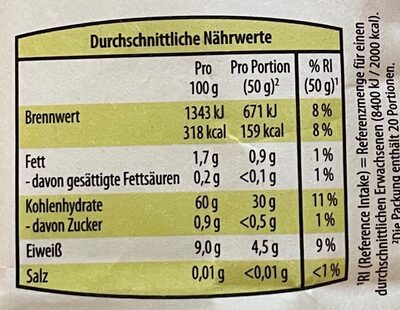 Roggenvollkornmehl nutrition facts table