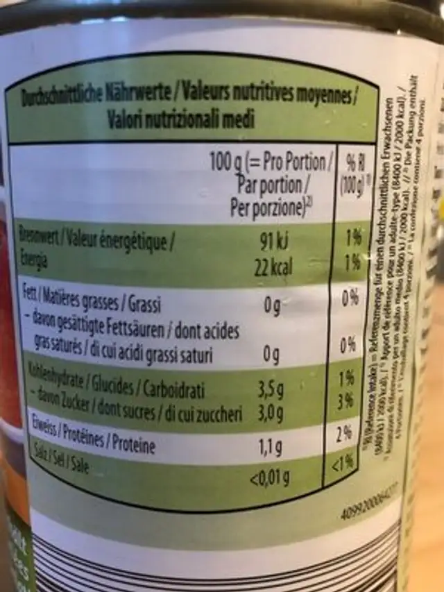 Tomates bio pelees nutrition facts table