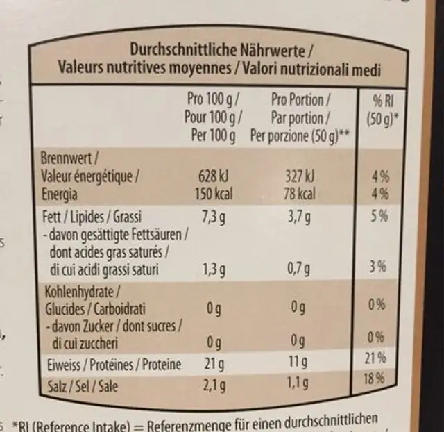 Filet dos saumon fumé nutrition facts table