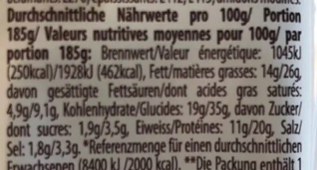 Sandwich jambon fromage nutrition facts table