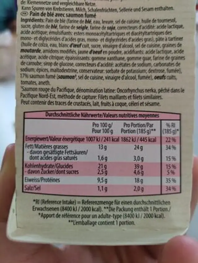 Lachs Sandwich Saumon nutrition facts table