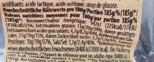 Tomates Mozzarella sandwich nutrition facts table