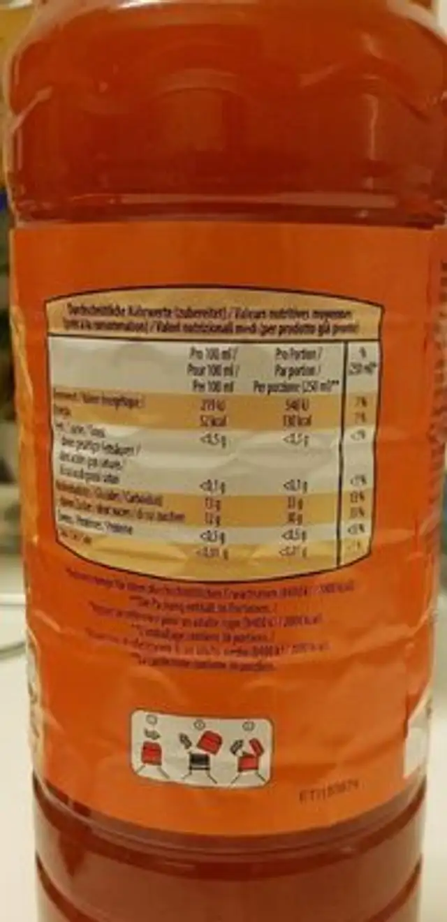 Sirop à l'orange nutrition facts table