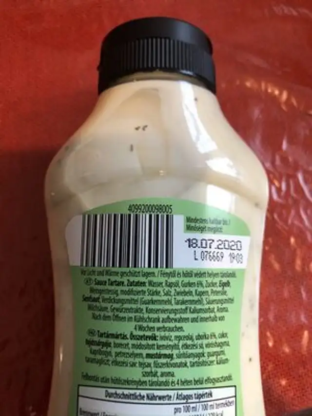 Unknown nutrition facts table