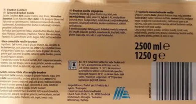 Eis Premium vanille ingredients label