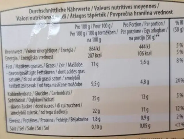 Eis Premium vanille nutrition facts table