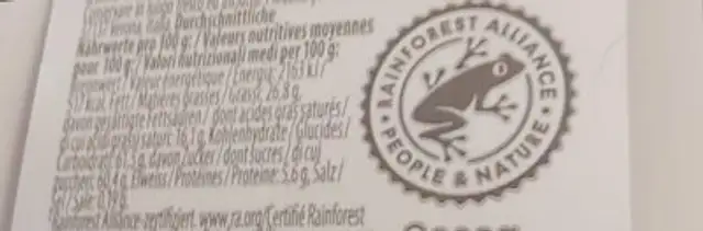 Cioccolato al latte nutrition facts table