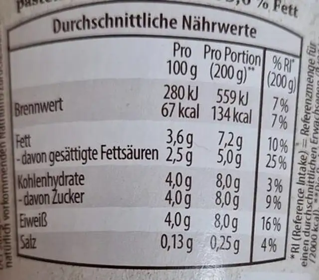 Bergbauern Joghurt nutrition facts table