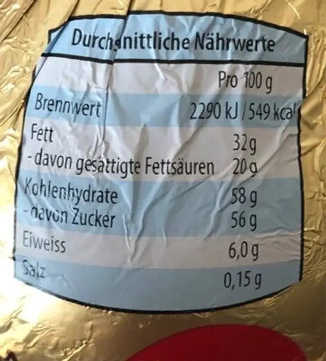 Monarc nutrition facts table