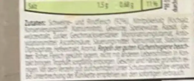 Cevapcici ingredients label