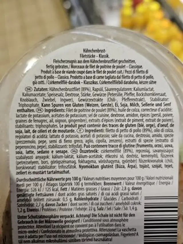 Hähnchenbrust Filetstücke ingredients label