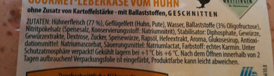 Gourmet Leberkäse vom Huhn ingredients label