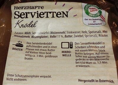 Herzhafte Servietten Knödwl ingredients label