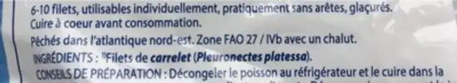 Filet de carrelet ingredients label