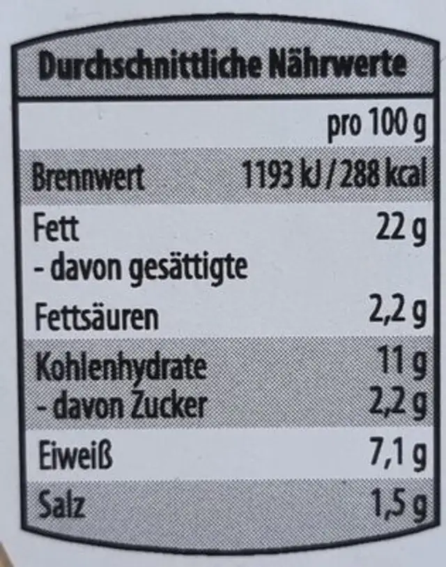 Hummus Naturel nutrition facts table