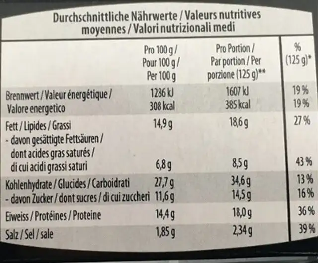 Mozzarella Sticks avec sauce au piment rouge nutrition facts table