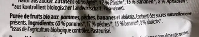Snack bio aux fruits ingredients label