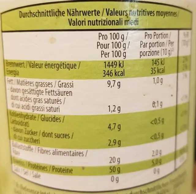 Poudre de chanvre bio nutrition facts table