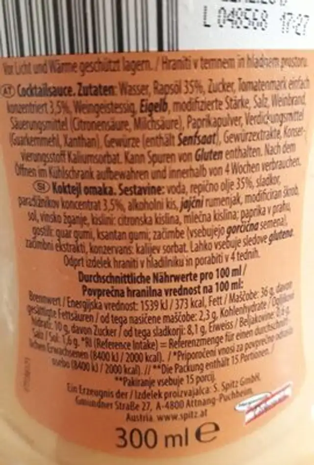 BBQ sauce cocktail nutrition facts table