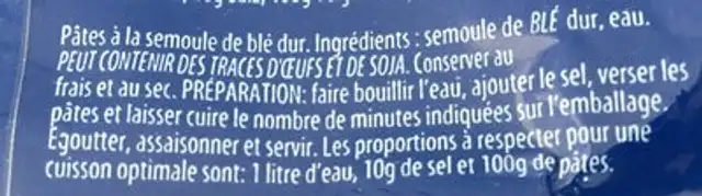 Pasta Gigante ingredients label