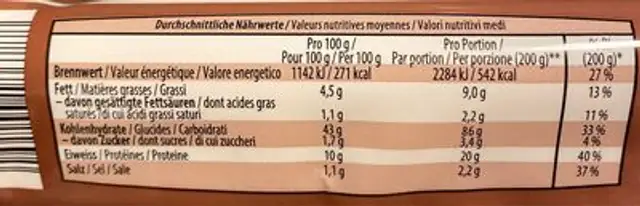 Pate à pizza épautre et blé nutrition facts table